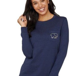! Ivory Ella Navy Crew Neck Cleopatra Elephant Pocket Long Sleeve Tee Size XL !